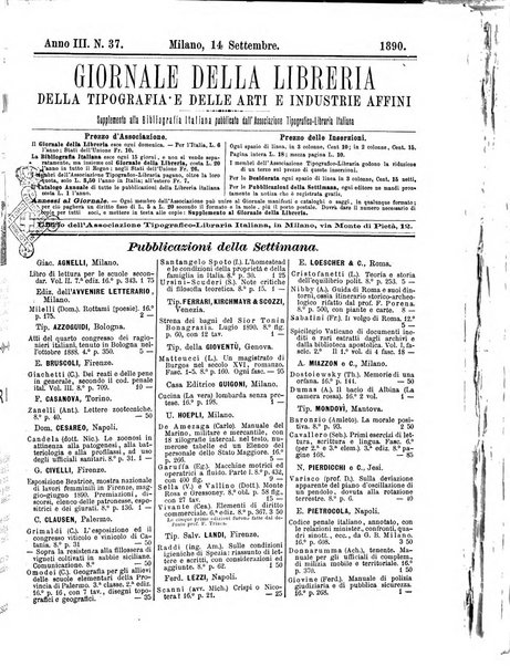 Giornale della libreria della tipografia e delle arti e industrie affini supplemento alla Bibliografia italiana, pubblicato dall'Associazione tipografico-libraria italiana