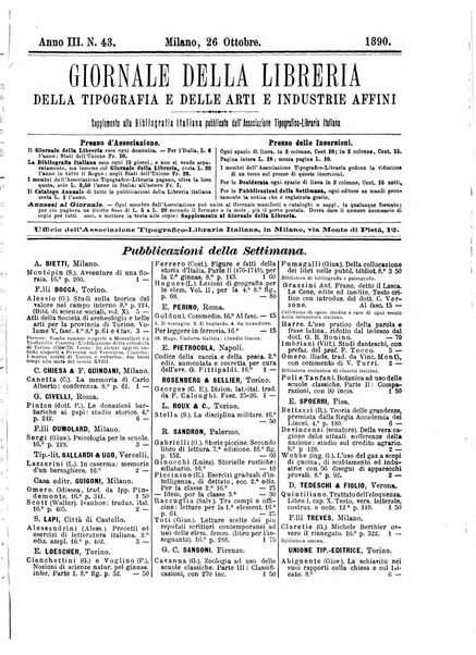 Giornale della libreria della tipografia e delle arti e industrie affini supplemento alla Bibliografia italiana, pubblicato dall'Associazione tipografico-libraria italiana