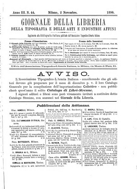 Giornale della libreria della tipografia e delle arti e industrie affini supplemento alla Bibliografia italiana, pubblicato dall'Associazione tipografico-libraria italiana