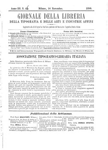 Giornale della libreria della tipografia e delle arti e industrie affini supplemento alla Bibliografia italiana, pubblicato dall'Associazione tipografico-libraria italiana