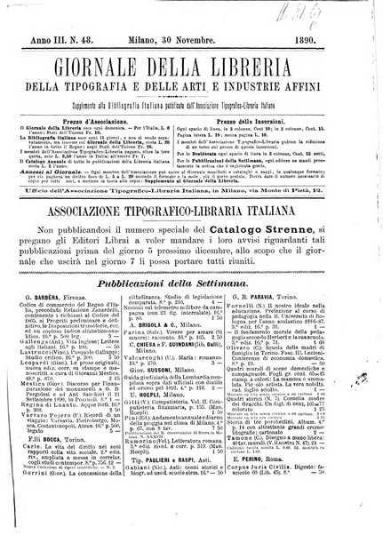 Giornale della libreria della tipografia e delle arti e industrie affini supplemento alla Bibliografia italiana, pubblicato dall'Associazione tipografico-libraria italiana