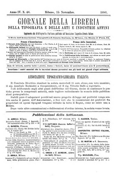 Giornale della libreria della tipografia e delle arti e industrie affini supplemento alla Bibliografia italiana, pubblicato dall'Associazione tipografico-libraria italiana