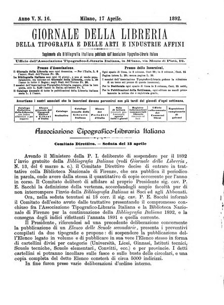 Giornale della libreria della tipografia e delle arti e industrie affini supplemento alla Bibliografia italiana, pubblicato dall'Associazione tipografico-libraria italiana