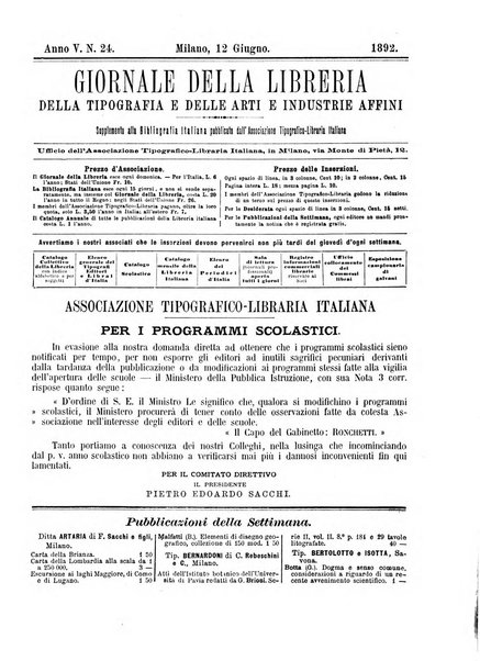 Giornale della libreria della tipografia e delle arti e industrie affini supplemento alla Bibliografia italiana, pubblicato dall'Associazione tipografico-libraria italiana