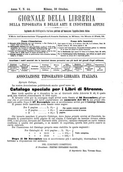 Giornale della libreria della tipografia e delle arti e industrie affini supplemento alla Bibliografia italiana, pubblicato dall'Associazione tipografico-libraria italiana