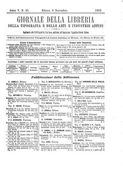 Giornale della libreria della tipografia e delle arti e industrie affini supplemento alla Bibliografia italiana, pubblicato dall'Associazione tipografico-libraria italiana