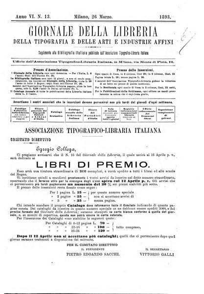 Giornale della libreria della tipografia e delle arti e industrie affini supplemento alla Bibliografia italiana, pubblicato dall'Associazione tipografico-libraria italiana