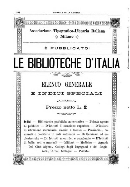 Giornale della libreria della tipografia e delle arti e industrie affini supplemento alla Bibliografia italiana, pubblicato dall'Associazione tipografico-libraria italiana