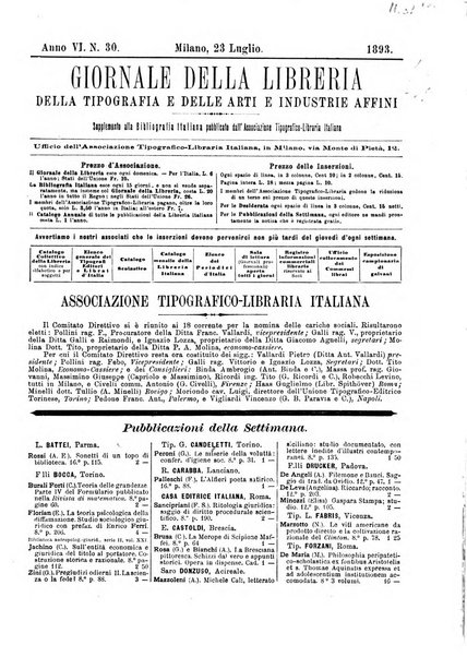 Giornale della libreria della tipografia e delle arti e industrie affini supplemento alla Bibliografia italiana, pubblicato dall'Associazione tipografico-libraria italiana