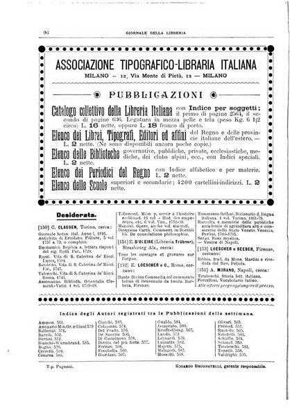 Giornale della libreria della tipografia e delle arti e industrie affini supplemento alla Bibliografia italiana, pubblicato dall'Associazione tipografico-libraria italiana