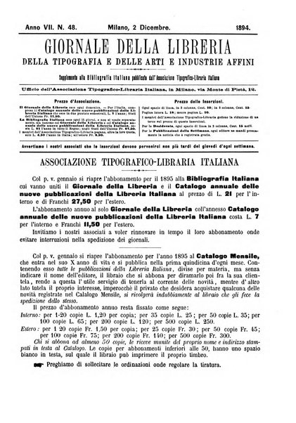 Giornale della libreria della tipografia e delle arti e industrie affini supplemento alla Bibliografia italiana, pubblicato dall'Associazione tipografico-libraria italiana