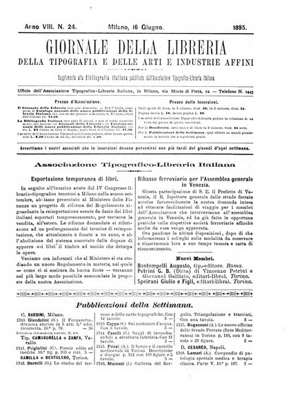 Giornale della libreria della tipografia e delle arti e industrie affini supplemento alla Bibliografia italiana, pubblicato dall'Associazione tipografico-libraria italiana