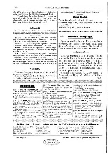 Giornale della libreria della tipografia e delle arti e industrie affini supplemento alla Bibliografia italiana, pubblicato dall'Associazione tipografico-libraria italiana