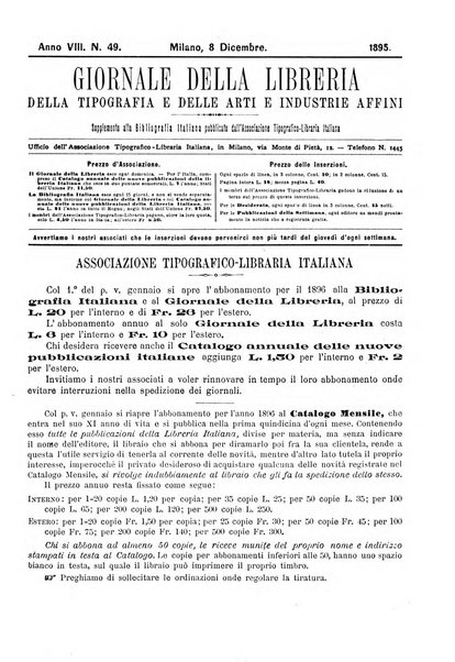 Giornale della libreria della tipografia e delle arti e industrie affini supplemento alla Bibliografia italiana, pubblicato dall'Associazione tipografico-libraria italiana