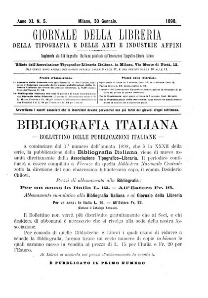 Giornale della libreria della tipografia e delle arti e industrie affini supplemento alla Bibliografia italiana, pubblicato dall'Associazione tipografico-libraria italiana