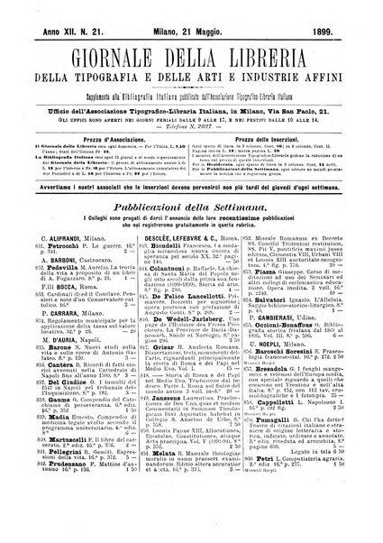 Giornale della libreria della tipografia e delle arti e industrie affini supplemento alla Bibliografia italiana, pubblicato dall'Associazione tipografico-libraria italiana