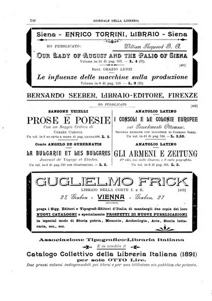 Giornale della libreria della tipografia e delle arti e industrie affini supplemento alla Bibliografia italiana, pubblicato dall'Associazione tipografico-libraria italiana