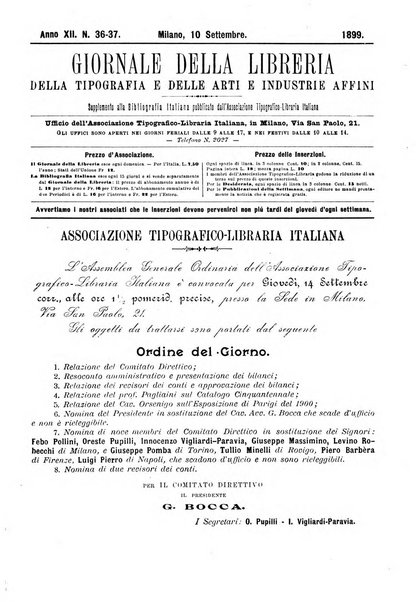 Giornale della libreria della tipografia e delle arti e industrie affini supplemento alla Bibliografia italiana, pubblicato dall'Associazione tipografico-libraria italiana