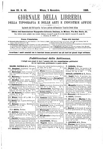 Giornale della libreria della tipografia e delle arti e industrie affini supplemento alla Bibliografia italiana, pubblicato dall'Associazione tipografico-libraria italiana