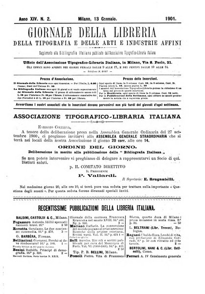 Giornale della libreria della tipografia e delle arti e industrie affini supplemento alla Bibliografia italiana, pubblicato dall'Associazione tipografico-libraria italiana