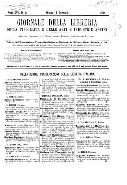 Giornale della libreria della tipografia e delle arti e industrie affini supplemento alla Bibliografia italiana, pubblicato dall'Associazione tipografico-libraria italiana