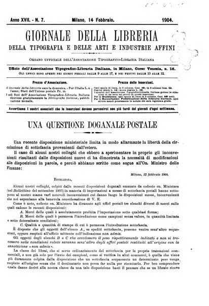 Giornale della libreria della tipografia e delle arti e industrie affini supplemento alla Bibliografia italiana, pubblicato dall'Associazione tipografico-libraria italiana