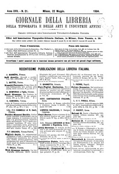 Giornale della libreria della tipografia e delle arti e industrie affini supplemento alla Bibliografia italiana, pubblicato dall'Associazione tipografico-libraria italiana