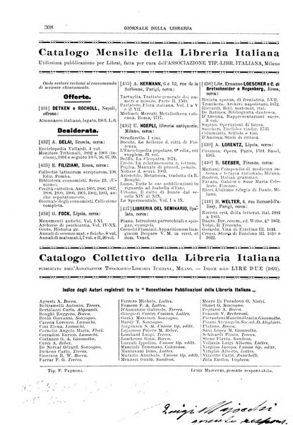 Giornale della libreria della tipografia e delle arti e industrie affini supplemento alla Bibliografia italiana, pubblicato dall'Associazione tipografico-libraria italiana