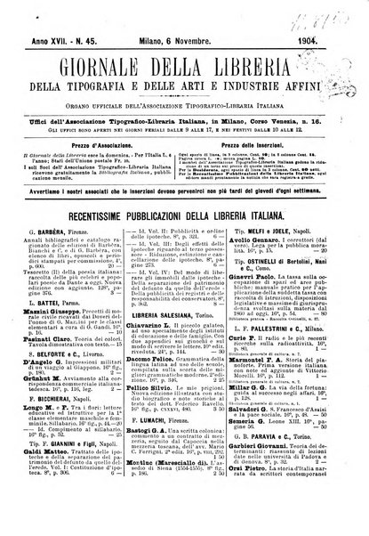 Giornale della libreria della tipografia e delle arti e industrie affini supplemento alla Bibliografia italiana, pubblicato dall'Associazione tipografico-libraria italiana