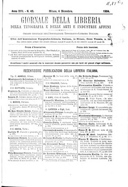 Giornale della libreria della tipografia e delle arti e industrie affini supplemento alla Bibliografia italiana, pubblicato dall'Associazione tipografico-libraria italiana