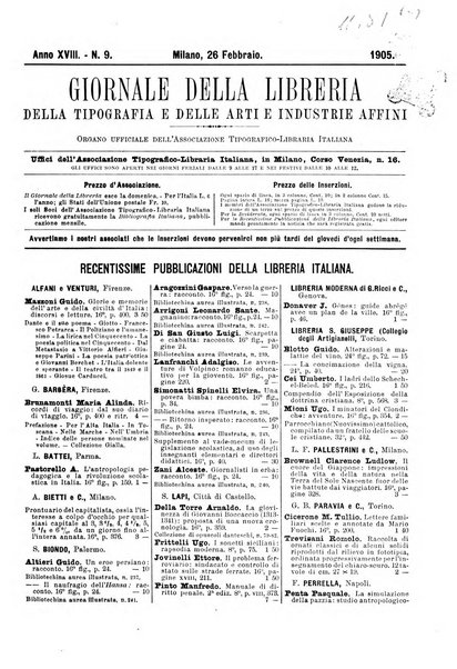 Giornale della libreria della tipografia e delle arti e industrie affini supplemento alla Bibliografia italiana, pubblicato dall'Associazione tipografico-libraria italiana