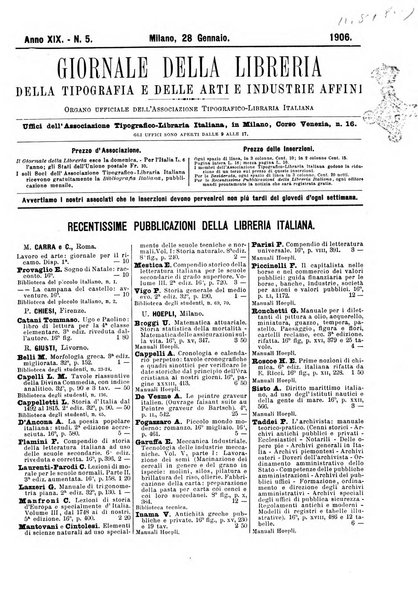 Giornale della libreria della tipografia e delle arti e industrie affini supplemento alla Bibliografia italiana, pubblicato dall'Associazione tipografico-libraria italiana