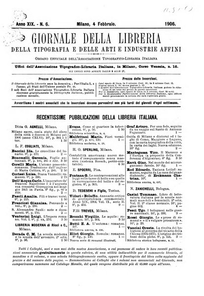 Giornale della libreria della tipografia e delle arti e industrie affini supplemento alla Bibliografia italiana, pubblicato dall'Associazione tipografico-libraria italiana