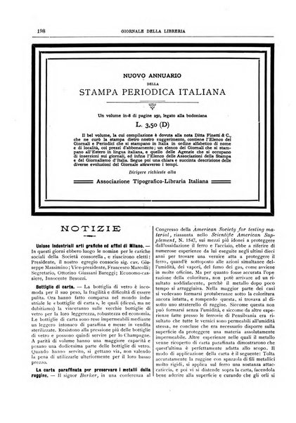 Giornale della libreria della tipografia e delle arti e industrie affini supplemento alla Bibliografia italiana, pubblicato dall'Associazione tipografico-libraria italiana