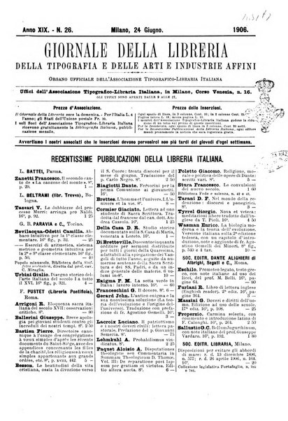 Giornale della libreria della tipografia e delle arti e industrie affini supplemento alla Bibliografia italiana, pubblicato dall'Associazione tipografico-libraria italiana