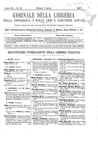 Giornale della libreria della tipografia e delle arti e industrie affini supplemento alla Bibliografia italiana, pubblicato dall'Associazione tipografico-libraria italiana