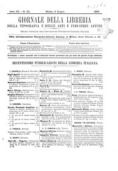 Giornale della libreria della tipografia e delle arti e industrie affini supplemento alla Bibliografia italiana, pubblicato dall'Associazione tipografico-libraria italiana