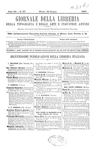 Giornale della libreria della tipografia e delle arti e industrie affini supplemento alla Bibliografia italiana, pubblicato dall'Associazione tipografico-libraria italiana