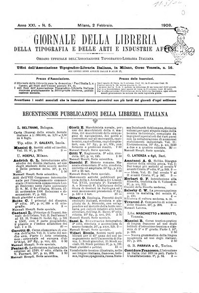 Giornale della libreria della tipografia e delle arti e industrie affini supplemento alla Bibliografia italiana, pubblicato dall'Associazione tipografico-libraria italiana