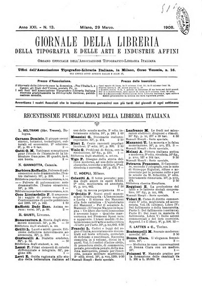 Giornale della libreria della tipografia e delle arti e industrie affini supplemento alla Bibliografia italiana, pubblicato dall'Associazione tipografico-libraria italiana