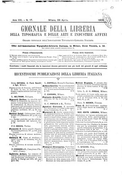 Giornale della libreria della tipografia e delle arti e industrie affini supplemento alla Bibliografia italiana, pubblicato dall'Associazione tipografico-libraria italiana