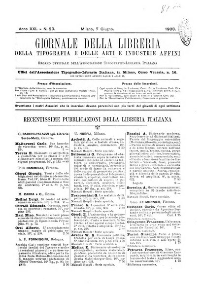 Giornale della libreria della tipografia e delle arti e industrie affini supplemento alla Bibliografia italiana, pubblicato dall'Associazione tipografico-libraria italiana