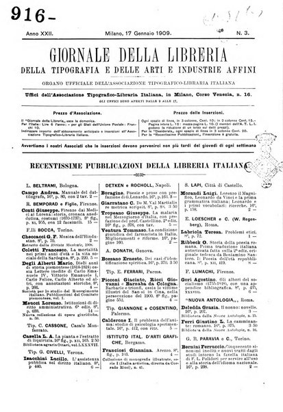 Giornale della libreria della tipografia e delle arti e industrie affini supplemento alla Bibliografia italiana, pubblicato dall'Associazione tipografico-libraria italiana