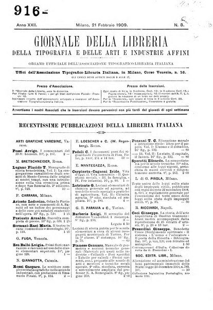 Giornale della libreria della tipografia e delle arti e industrie affini supplemento alla Bibliografia italiana, pubblicato dall'Associazione tipografico-libraria italiana