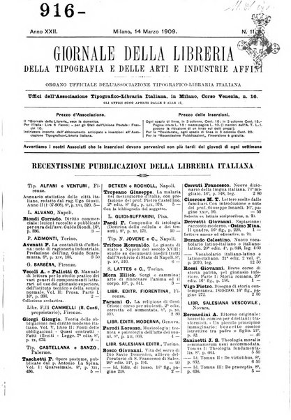 Giornale della libreria della tipografia e delle arti e industrie affini supplemento alla Bibliografia italiana, pubblicato dall'Associazione tipografico-libraria italiana