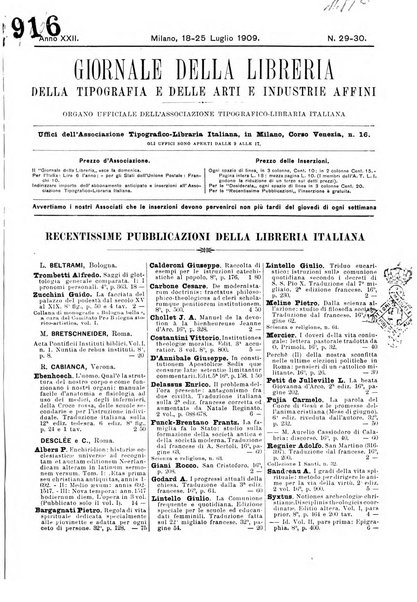 Giornale della libreria della tipografia e delle arti e industrie affini supplemento alla Bibliografia italiana, pubblicato dall'Associazione tipografico-libraria italiana