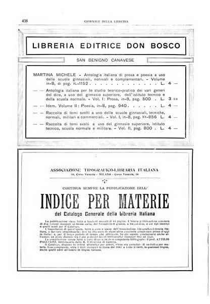 Giornale della libreria della tipografia e delle arti e industrie affini supplemento alla Bibliografia italiana, pubblicato dall'Associazione tipografico-libraria italiana