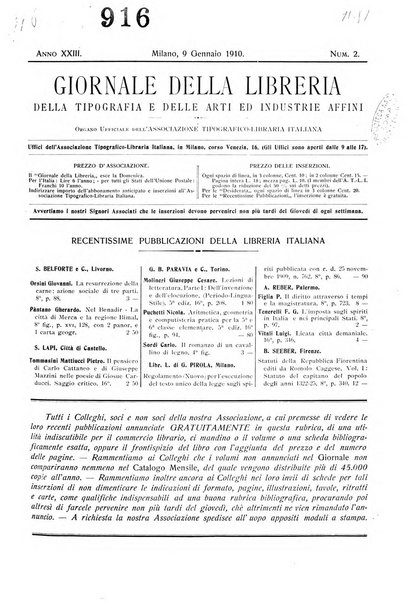 Giornale della libreria della tipografia e delle arti e industrie affini supplemento alla Bibliografia italiana, pubblicato dall'Associazione tipografico-libraria italiana