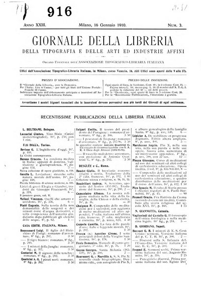 Giornale della libreria della tipografia e delle arti e industrie affini supplemento alla Bibliografia italiana, pubblicato dall'Associazione tipografico-libraria italiana