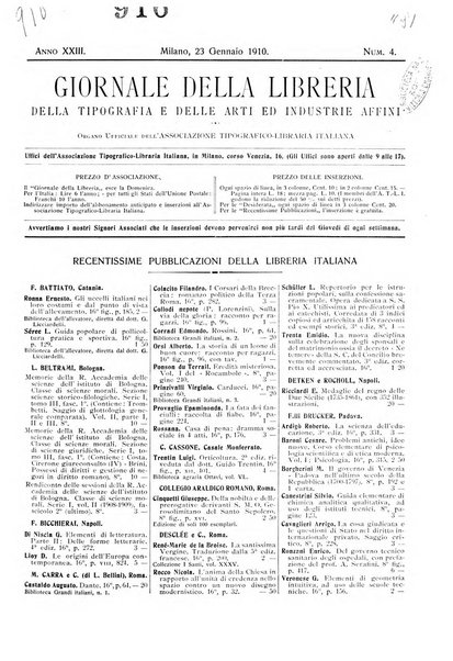 Giornale della libreria della tipografia e delle arti e industrie affini supplemento alla Bibliografia italiana, pubblicato dall'Associazione tipografico-libraria italiana